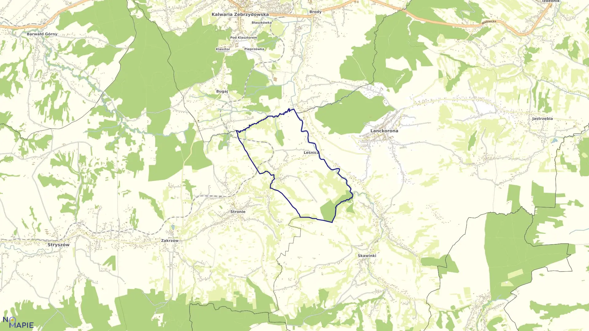 Mapa obrębu LEŚNICA w gminie Stryszów